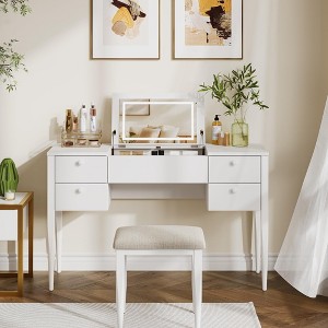 Makeup Vanity Desk with Flip Top Mirror and Lights, 47" 3 in 1 Vanity Table with 5 Drawers - 1 of 4