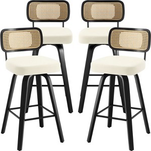 Bekrvio 26"/29” Swivel Bar Stools Set of 4, Upholstered Faux Leather Barstools with Back, Bar Chairs Island Stools for Kitchen Counter - 1 of 4