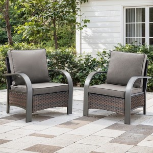 Buenhomino Cushioned Outdoor Wicker Rattan Chair Set Patio Furniture Backyard Seat - 1 of 4