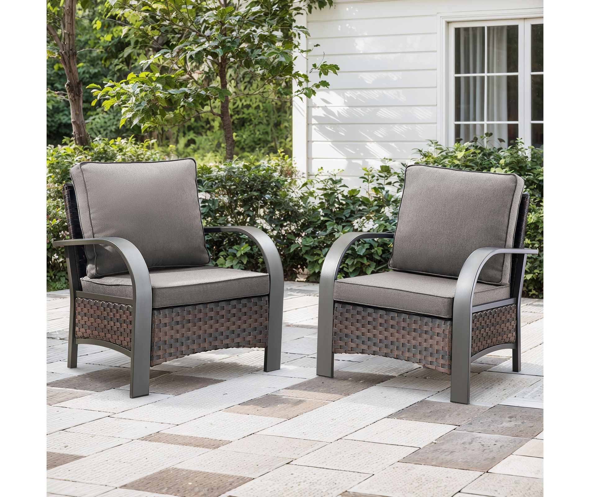 Buenhomino Cushioned Outdoor Wicker Rattan Chair Set Patio Furniture Backyard Seat