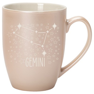 100 North Zodiac 10 Ounce White and Precious Pearl Metallic Finish, Comfortably Fits Your Hands, New Bone China Coffee Tea Cup Mug, Gemini