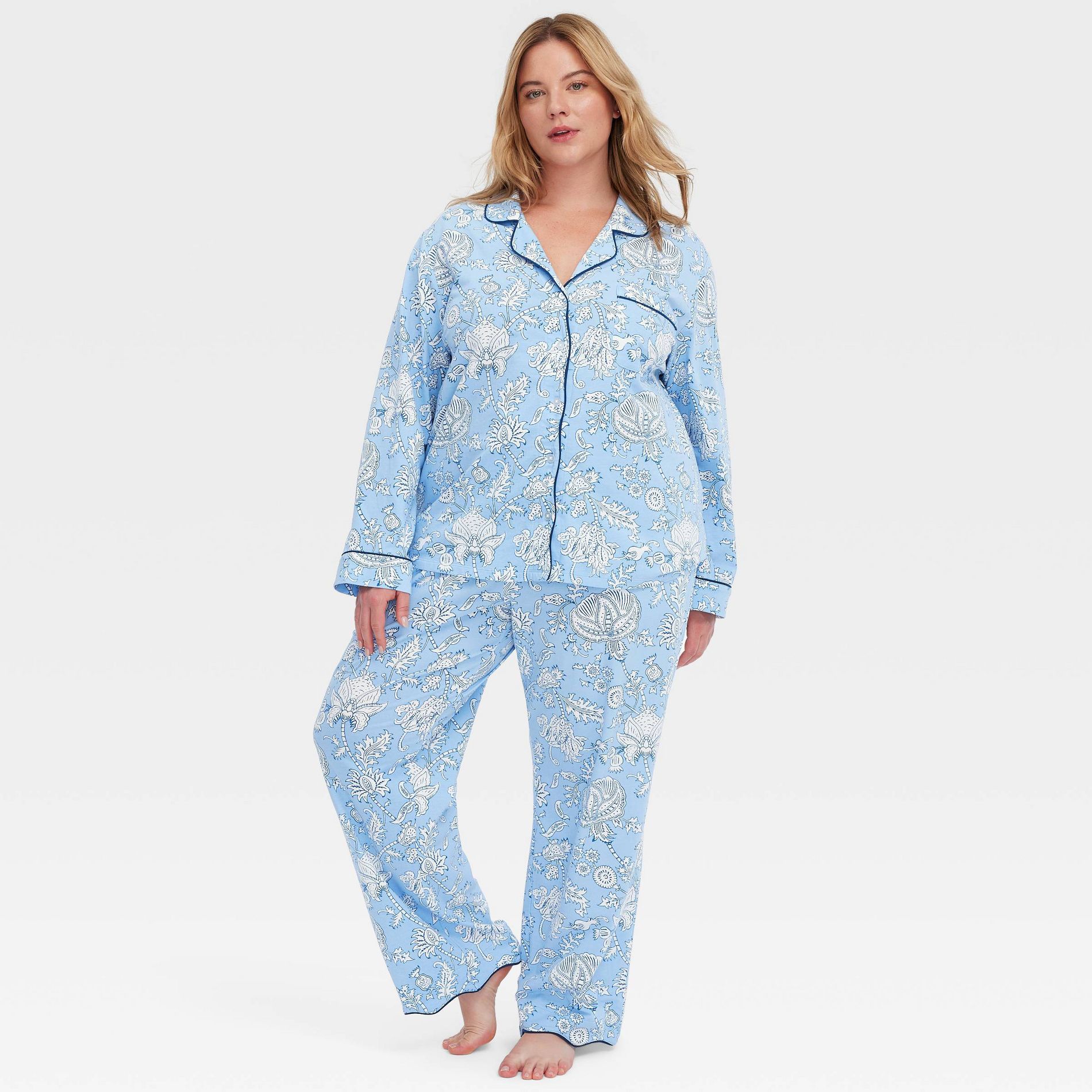 Women's Floral Vines Long Sleeves and Pants Pajama Set Blue - Roller Rabbit x Target