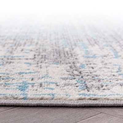 Blue and Gray Abstract Synthetic 5' x 7' Area Rug