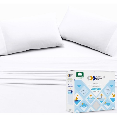 400 Thread Count Sateen Deep Pocket Cooling Bedsheets 6-Piece White Queen Sheet Set Soft 100% Cotton Sheets Queen, Pure White Includes 4 Pillowcases