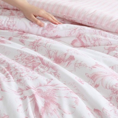 Delphine Pink Cotton Reversible King Comforter Set with Shams