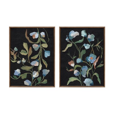 Gold Framed Floral Canvas Art Set with Black Background, 28"x38"