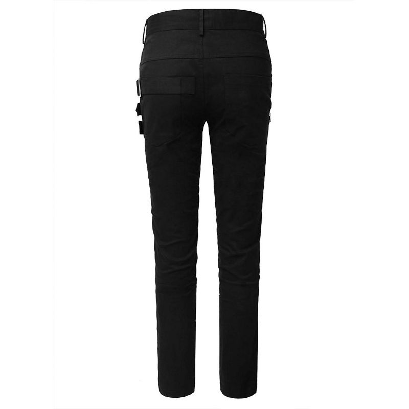Lars Amadeus Men's Casual Slim Fit Punk Gothic Pockets Patch Buckle Zipper Pants, 3 of 7
