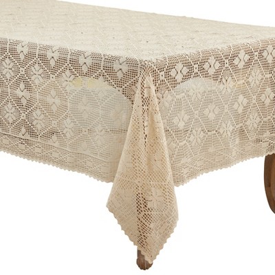 Ecru Rectangular Cotton Blend Crochet Tablecloth