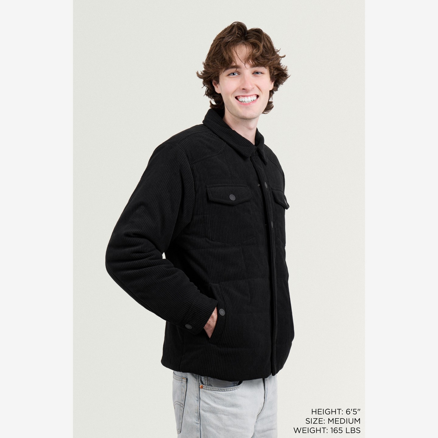 Мужская куртка X RAY Quilted Corduroy Shirt Jacket With Polyester Lining in Black, цвет: Чёрный — фото 7