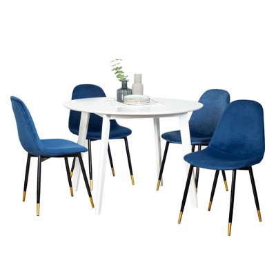 NicBex Round Dining Table Set for 4 Morden Dining Room Table with 4 Velvet Chairs and MDF Tabletop for Dining Room