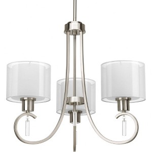 Progress Lighting, Invite Collection, 3-Light Chandelier, Brushed Nickel, Sheer Mylar Shade - 1 of 2