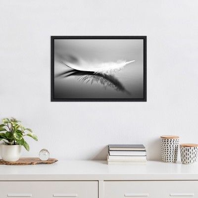 Amanti Art Black and White Feather Canvas Print with Floating Frame