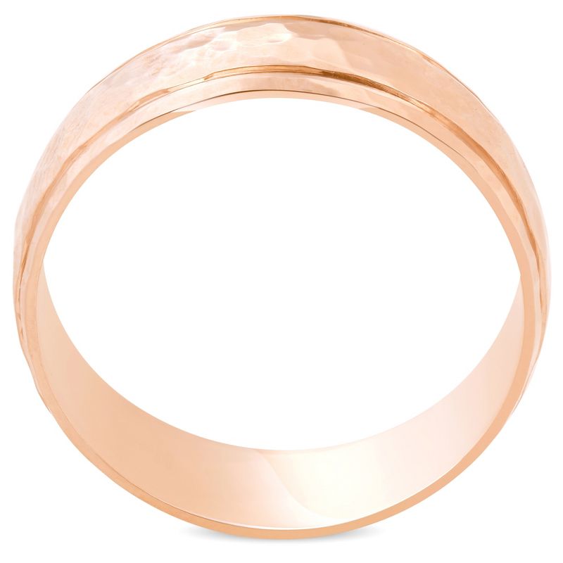 Pompeii3 Polished Bright Hammered 14K Rose Gold 6mm Wedding Mens Two Line Ring, 2 of 4