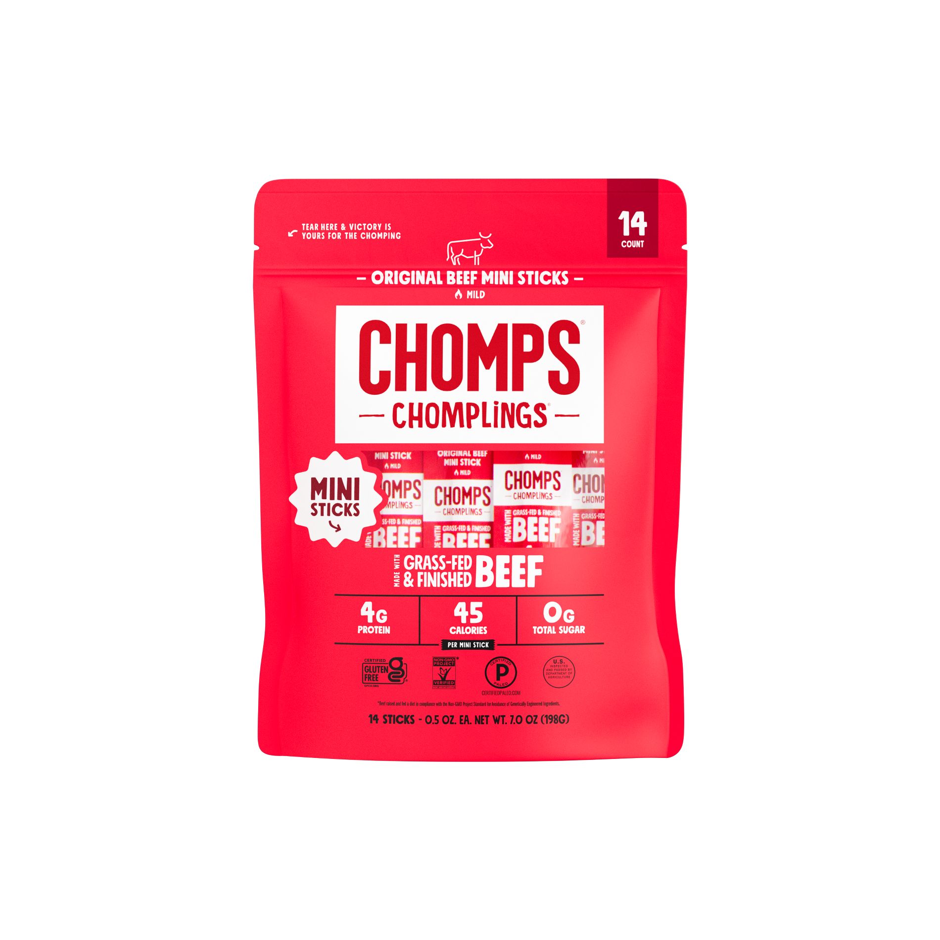 Chomps Chomplings Original Beef Mini Sticks - 7oz/14ct