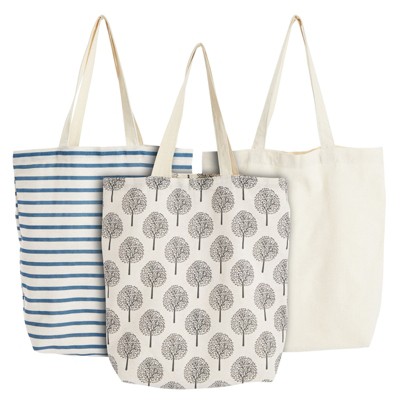 3 Pack Of Reusable Canvas Tote Bags For Grocery Shopping (3