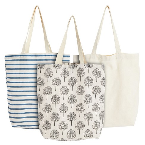 3 Pack of Reusable Canvas Tote Bags for Grocery Shopping (3 Designs, Small,  15x16.5 in)