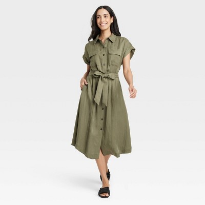 Women's Short Sleeve Midi Utility Shirtdress - A New Day™