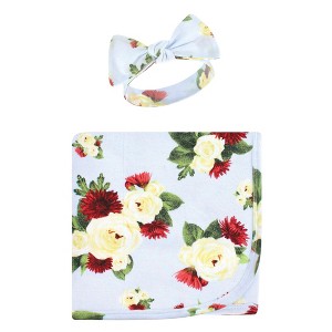 Touched by Nature Infant Girl Organic Cotton Swaddle Blanket and Headband, Rose Mum, 0-6 Months - 1 of 3