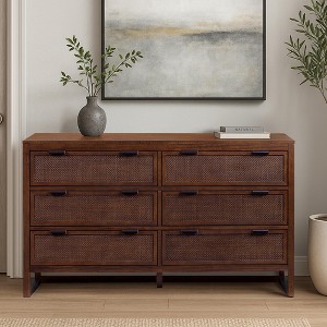 Hatteras Modern Boho 6-Drawer Dresser with Solid Wood & Natural Rattan Accents-Teamson Home - 1 of 4