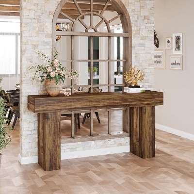 63-Inch Light Brown Farmhouse Wooden Console Table