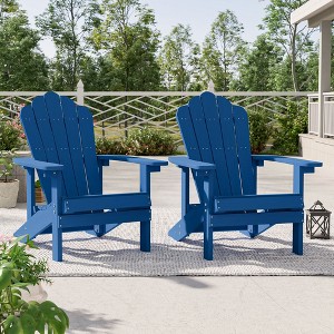 Sonkuki 2PCS Outdoor Faux Wood Adirondack Chairs, Patio Accent Chairs with High Back and Wide Seat for Garden, Backyard - 1 of 4