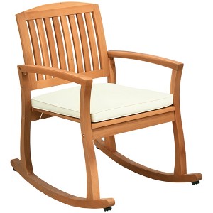 Outdoor Rocking Chair with Cushion, Acacia Wood Patio Rocker for Backyard, Patio, Home - 1 of 4