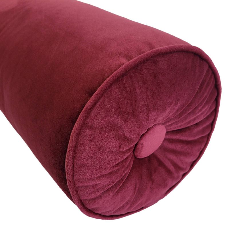 7"x18" Chelsea Luxe Velvet Neckroll with Piping and Button Oblong Throw Pillow - Edie@Home, 4 of 5