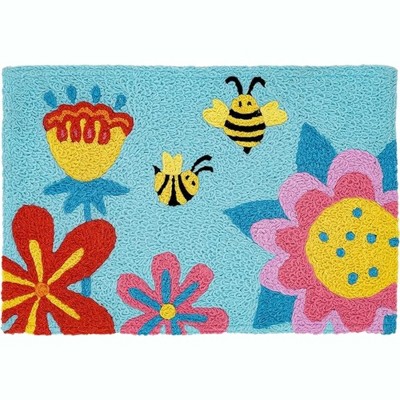 Jellybean Flowers, Bees & Ladybug Washable Doormat – 20"x30" Indoor/Outdoor, Bright Garden Accent Mat for Entryway or Porch