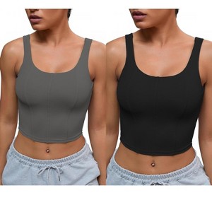 INSPIRE CHIC 2 Pcs Women's U Back Longline Padded Sports Bra Cami Crop Workout Fitness Tank Top with Built-in Bras - 1 of 4