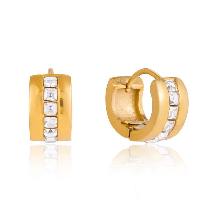 Jewels by Sunaina LULU Mini Huggie Hoop Earrings for Women, 18K Gold Plated Stainless Steel with Crystal Rhinestones