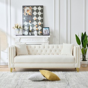 Sapphtopaz Velvet Couches for Living Room with Nailhead&Button Tufted Upholstered Leisure Sofa with Square Arms&Deep Seat for Apartment - 1 of 4