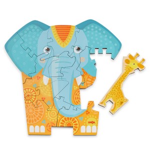 HABA Wooden Puzzle Elephant - 2 in 1 Reversible Puzzles for Kids Ages 4-6, Durable Educational Toys and Wooden Montessori Toys - 1 of 4