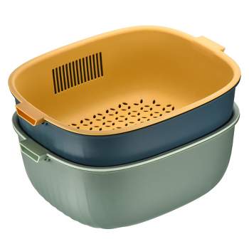 Unique Bargains Kitchen Strainer Colander Bowl Set Double Layer Plastic Washing Basket