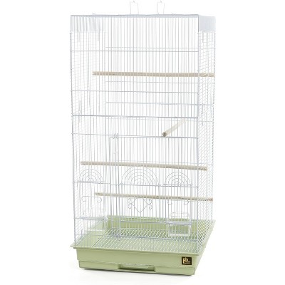 Tall Green Powder-Coated Steel Bird Cage with Wooden Perches