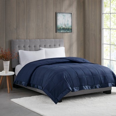 Full/Queen Blue Down Alternative Blanket with Satin Trim