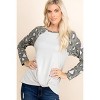 Slickblue Chic Casual French Terry Top with Animal Print Sleeves - Side Twist Design, Oat/Red, S/M/L - 4 of 4