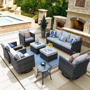 Ovios Tampa 8pc Wicker Outdoor Patio Furniture Conversation Sofa Set with Swivel Chairs and Cushions - 1 of 4