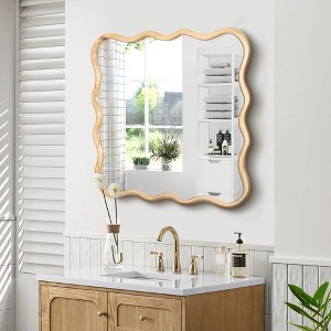 Solid Wood Wavy Rectangle Mirror Modern Mirror Wall Decor for Bathroom, Bedroom, Living Room, Dining Room(Contains Mirror Only) - 1 of 4