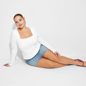 Women's Long Sleeve Ruched Square Neck Top - Wild Fable™ - 1 of 3