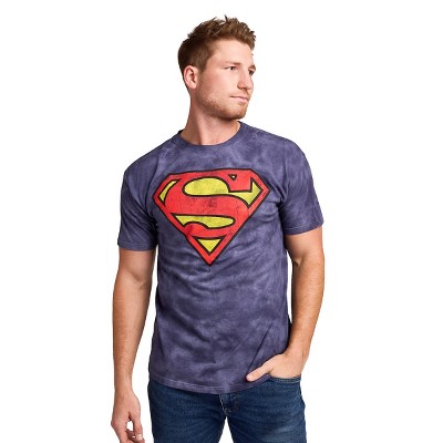 Superman Logo Men's Navy Crystal Wash Oversized Crew Neck Short Sleeve T-shirt
