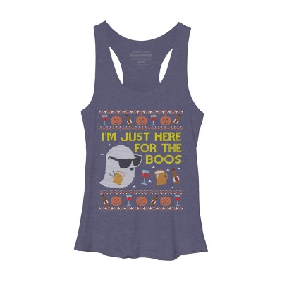 Women's Design By Humans Funny Here For The Boos Ugly Halloween Sweater By DragonTee Racerback Tank Top