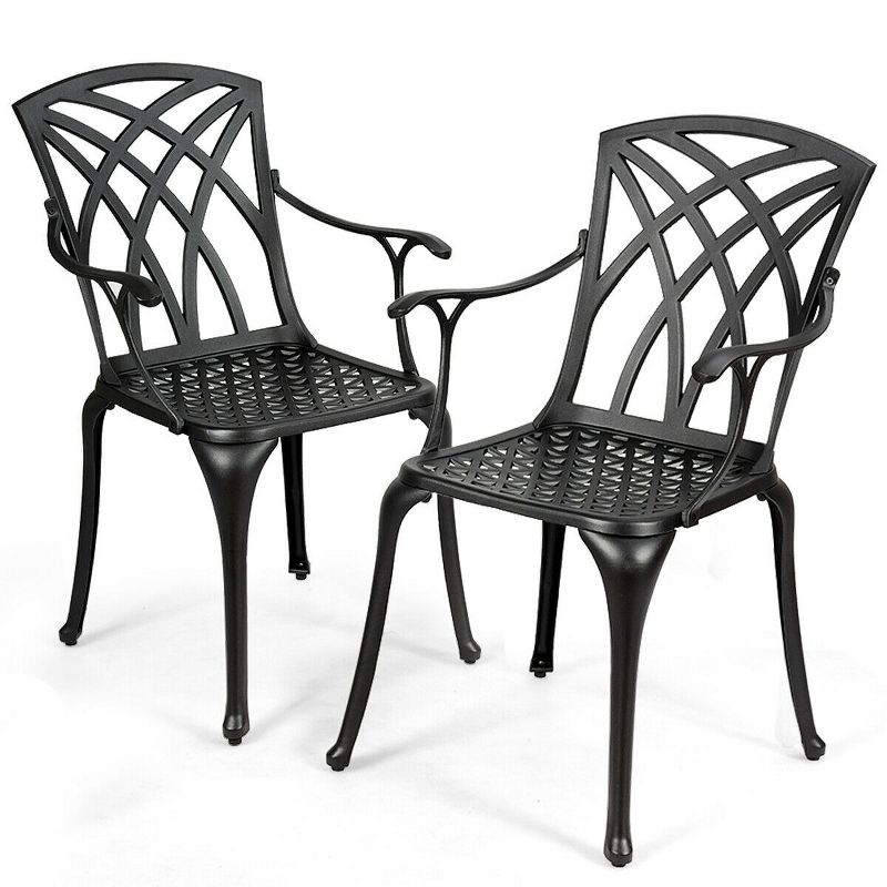 Costway Set of 2 Cast Aluminum Dining Chairs Durable Solid Construction W/Armrest Black, 3 of 10