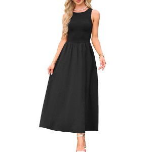 INSPIRE CHIC Women's Sleeveless Patchwork Crew Neck Stretchy Casual A-Line Maxi Dresses - 1 of 4