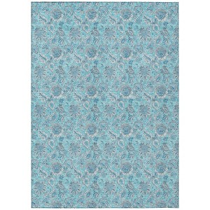 Aqua Blue And Silver Floral Washable Indoor Outdoor Area Rug - 1 of 4