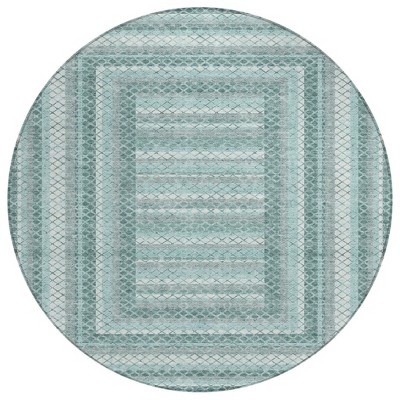 Teal Blue And Ivory Geometric Washable Indoor Outdoor Area Rug