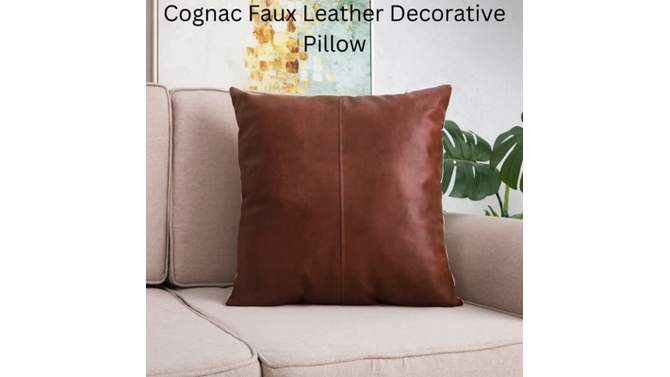 VCNY 20&#34;x20&#34; Oversize Cognac Faux Leather Square Throw Pillow, 2 of 7, play video