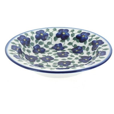 Blue Rose Polish Pottery Violets Soup Plate with Rim