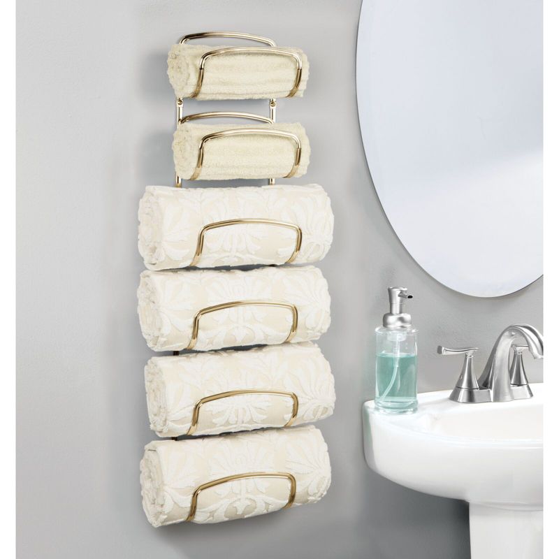 mDesign Steel Towel Holder for Bathroom Wall - Wall Mounted Organizer, 2 of 11