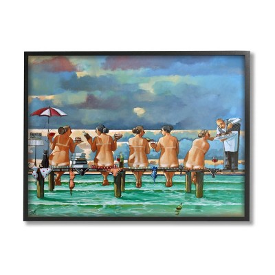Stupell Industries Beach Dock Women Summer Fun Framed Giclee Art