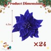 Orieon 24PCS Royal Blue Velvet Poinsettia Flowers with Glitter, 6.3" Artificial Christmas Blooms for Wreaths, Tables & DIY Decor - 4 of 4